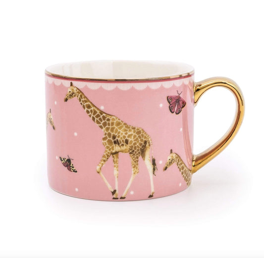 Giraffe pink mug with gold handle