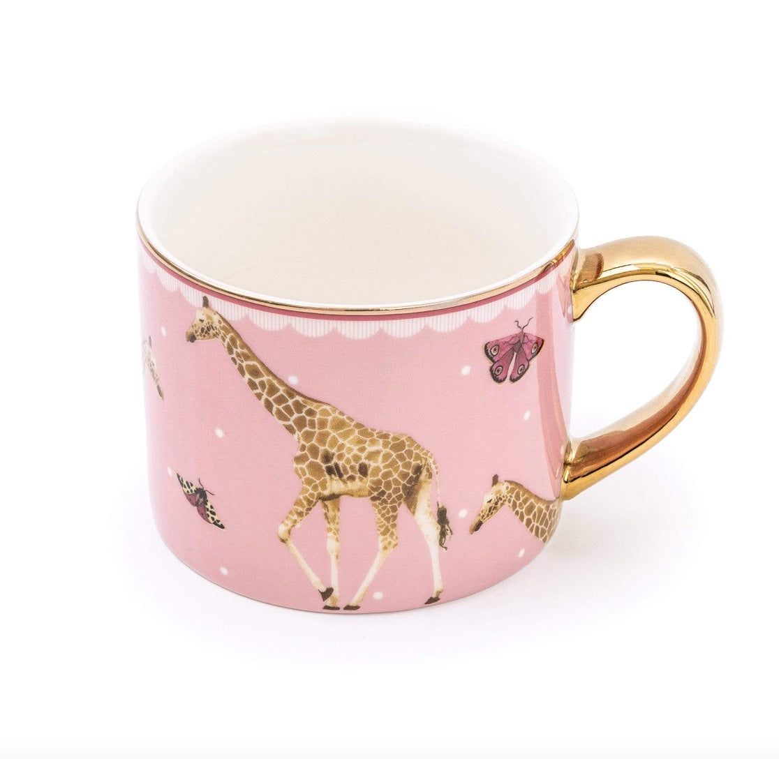 Giraffe pink mug with gold handle