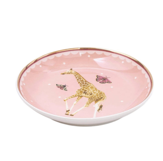 Giraffe pink serving plate with gold border