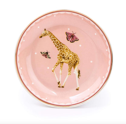Giraffe pink serving plate with gold border
