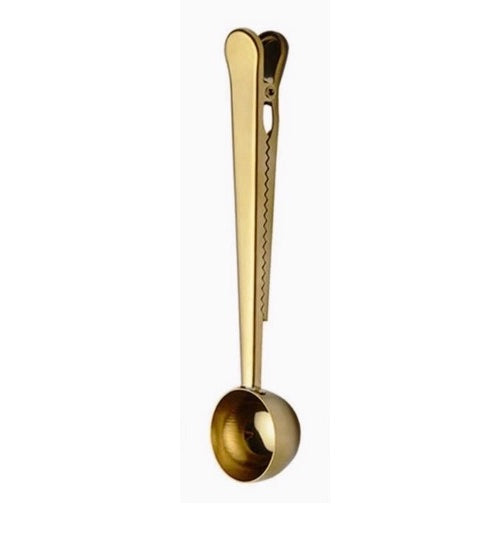 Coffee Scoop with Bag Clip, GOLD, 18 cm