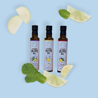 TSS Lemon triptych - Lemon & Basil, Lemon, Lemon & Mint Flavoured Olive Oil - 250 ml x 3 bottles