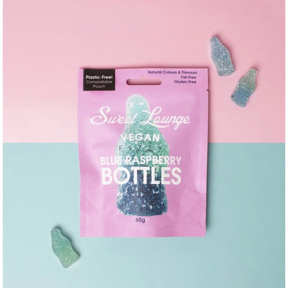Vegan Fizzy Blue Raspberry Bottles (Plastic-Free) 65g