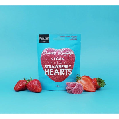 Vegan Fizzy Strawberry Hearts (Plastic-Free) 65g